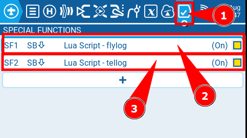 EdgeTX transmitter settings for automated telemetry logging with flylog_edgetx